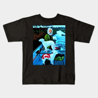 old man on boat with dogs Kids T-Shirt